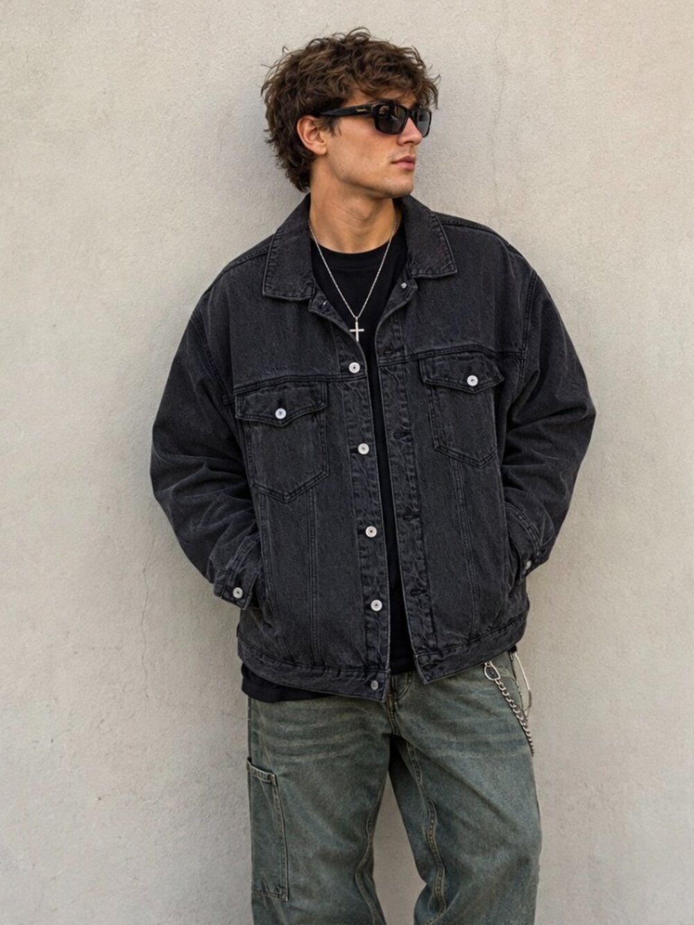 Abercrombie and Fitch Oversized Black Denim Trucker Jacket XL Cotton Y2K Grunge